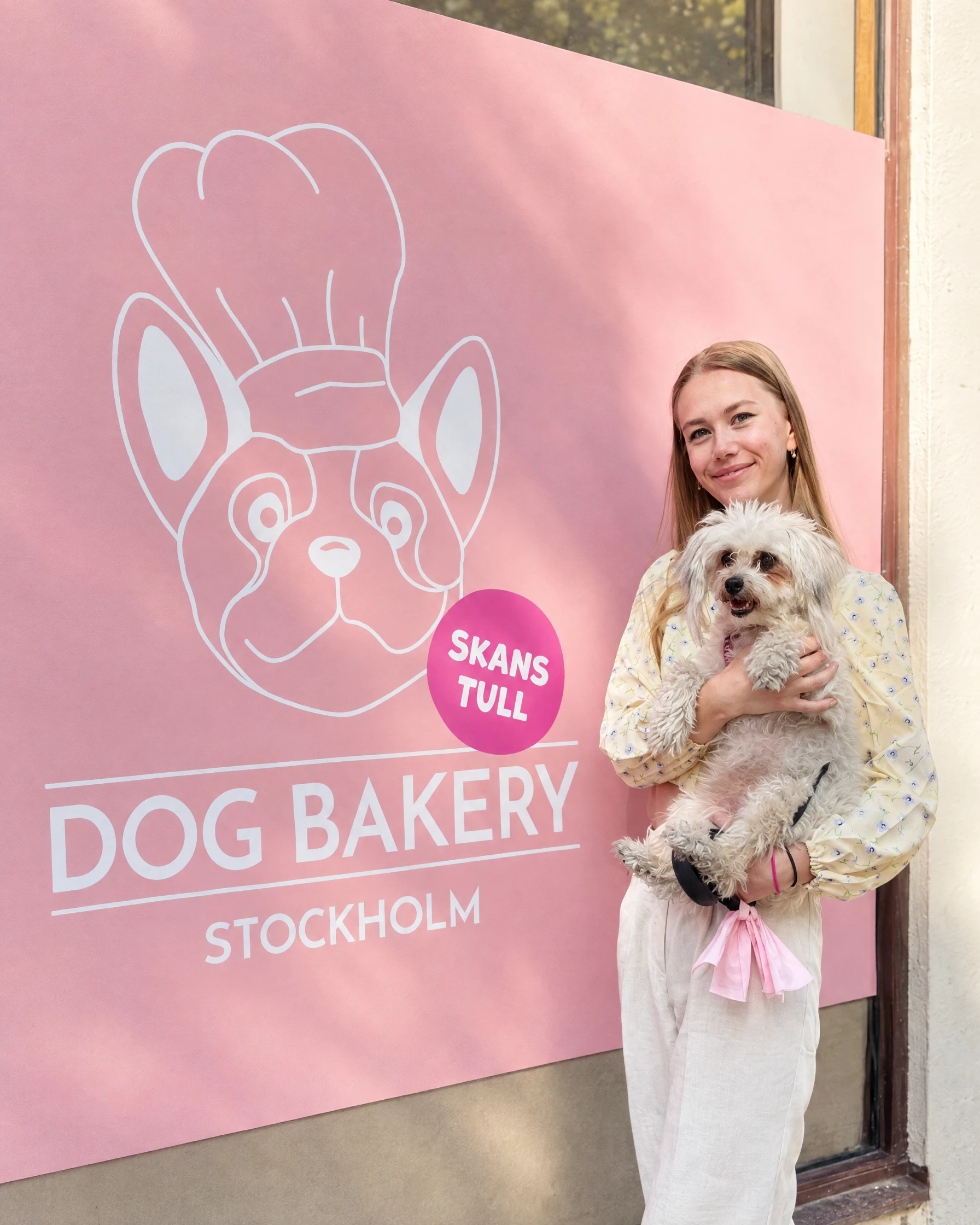 Dog Bakerys logga på väggen i butiken